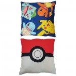 Peluche Pokemon COUSSIN DOUBLE FACE POKEBALL ET STARTER  (40x40cm)