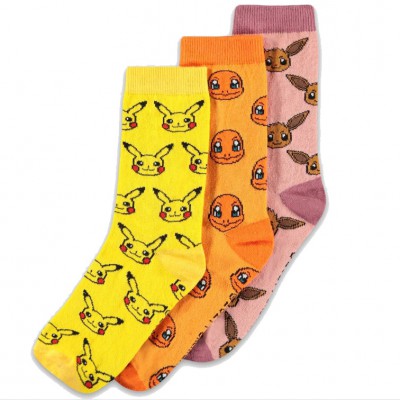 Mode 3 paires de Chaussettes BASSES - POKEMON - TAILLE 39/42 (Pikachu, Salameche, Evoli)