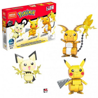 Figurine MEGA Construx - 621 pices - 13cm - TRIO EVOLUTION  5Pichu, Pikachu, Raichu)