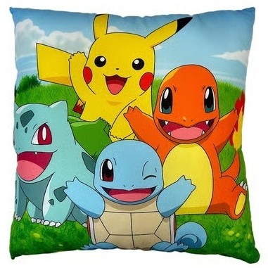 Peluche COUSSIN DOUBLE FACE PIKACHU ET STARTER   (40x40cm)