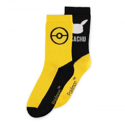  Lot de 2 Paires de Chaussettes BASSES - PIKACHU NOIR & JAUNE - TAILLE 39/42